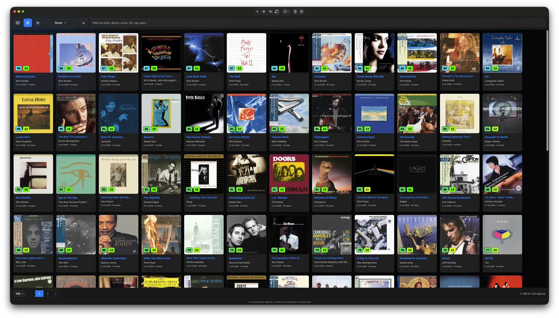 AudioGrade report library in cover view