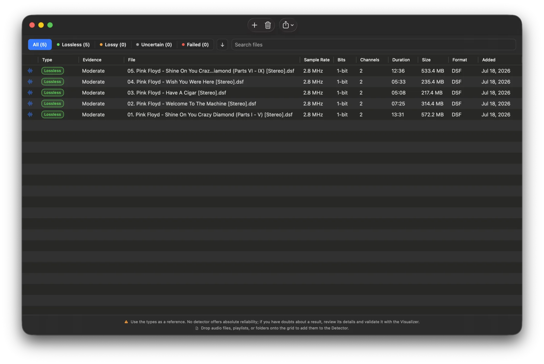 AudioGrade Detector results